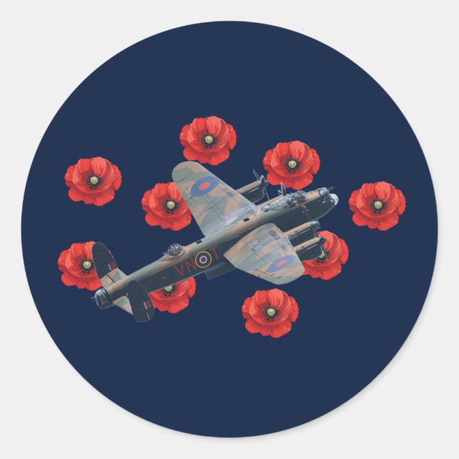 Vintage Lancaster unter den Roten Poppies Runder Aufkleber (Vorderseite)