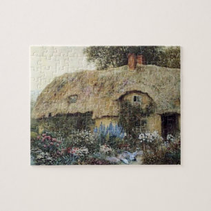 Vintage Land-Hütte mit Blumen-Garten-Puzzlespiel