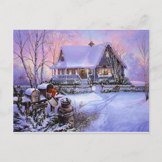 Vintage Land-Weihnachtskabine Feiertagspostkarte (Vorderseite)