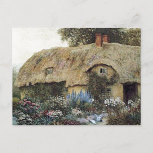 Vintage Landhaus mit Blumengarten Postkarte