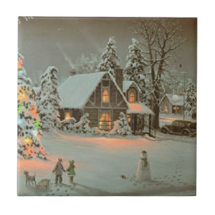 Vintage Landhaus-Weihnachtsszene Keramikfliese