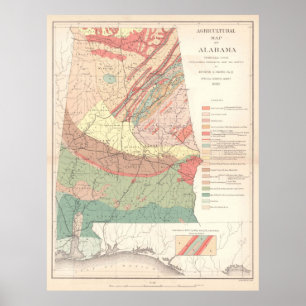 Vintage Landkarte Alabamas (1882) Poster