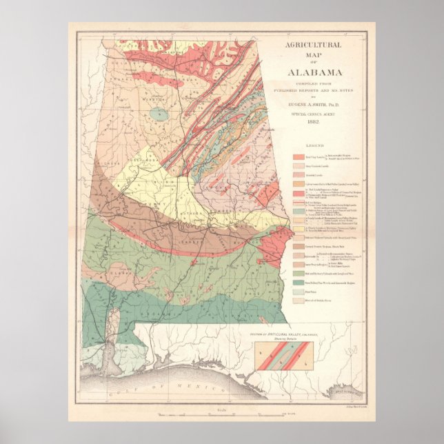 Vintage Landkarte Alabamas (1882) Poster (Vorne)