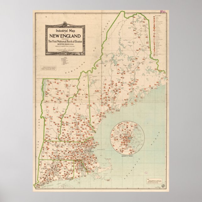 Vintage Landkarte der New England Industries (1919 Poster (Vorne)