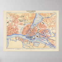 Vintage Landkarte Hamburg Deutschland (1888)