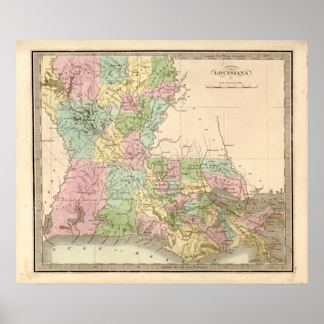Vintage Landkarte von Louisiana Poster (Vorne)