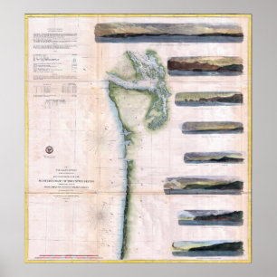 Vintage Landkarte von Washington und Oregon (1855) Poster