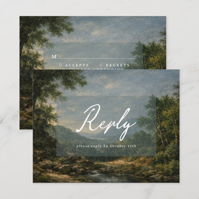 Vintage Landscape Antique Blue Wedding Reply RSVP Karte (Vorne/Hinten)