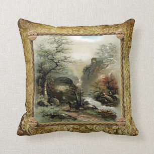 Vintage Landschaft im Hintergrund einer Grunge Bro Kissen