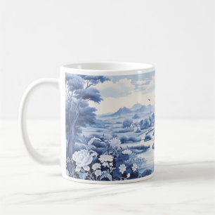 Vintage Landschaft in Weiß und Blau Kaffeetasse
