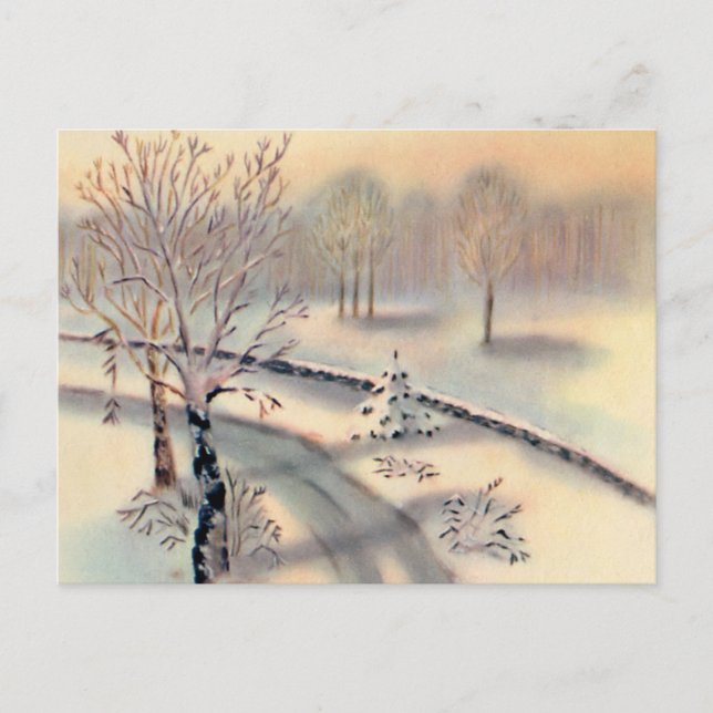 Vintage Landschaft Weihnachten Postkarte (Vorderseite)