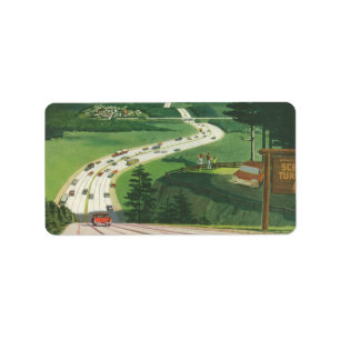 Vintage Landschaftliche amerikanische Autobahnen,  Adressaufkleber