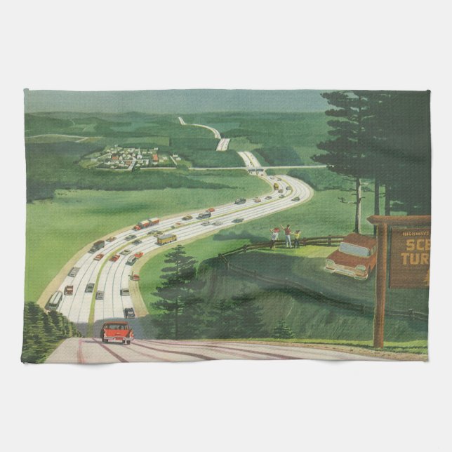 Vintage Landschaftliche amerikanische Autobahnen,  Geschirrtuch (Horizontal)