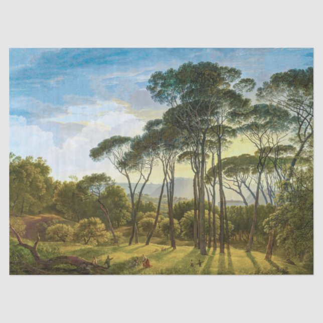 Vintage Landschaftsbäume und Himmelskörper Seidenpapier (Vorderseite)