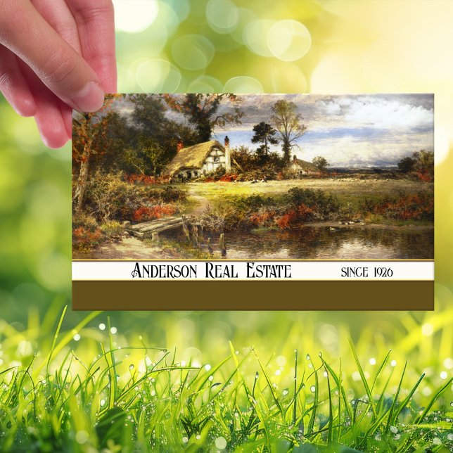 Vintage Landschaftsmalerei - echte Anwesen-Visiten Visitenkarte (Business card with vintage painting of the country side - nice a for rural based real estate agent)
