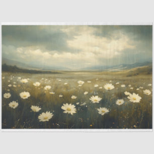 Vintage Landschaftsmalerei Weiße Blume Dekoupage Seidenpapier