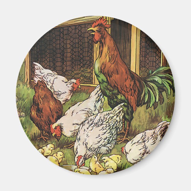 Vintage Landtiere, Hennen, Hühner Magnet (Vorne)