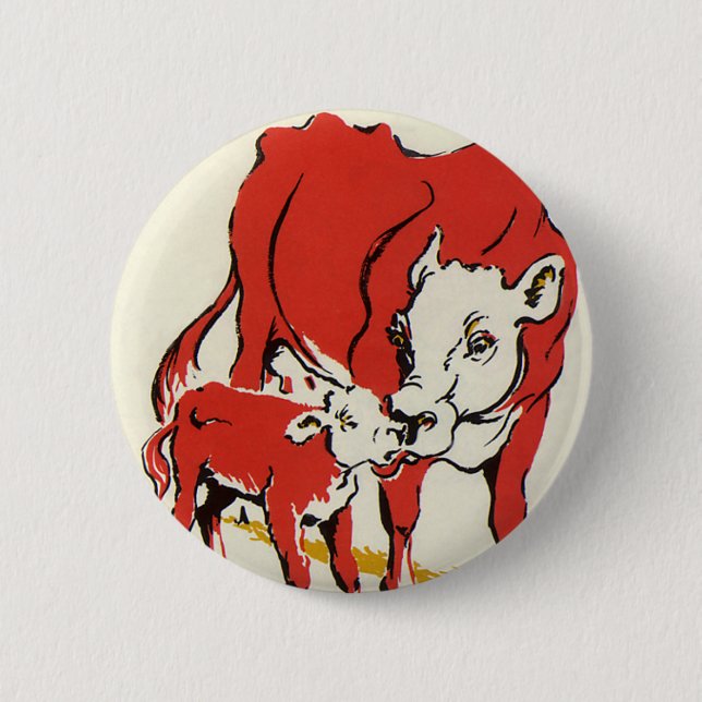 Vintage Landtiere, Holsteinkühe mit Kalb Button (Vorderseite)