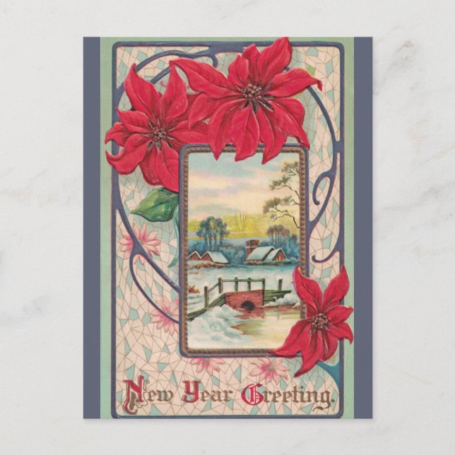 Vintage Landwinterbrücke - Neues Jahr Postkarte (Vorderseite)