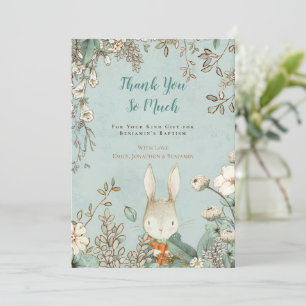 Vintage lapin mou Floral Vert Baptême Merci