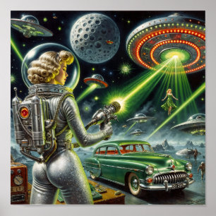 Vintage-Laserstrahl-Pin-Up Poster