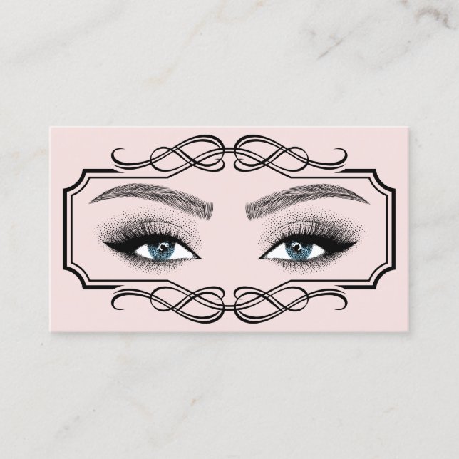 Vintage Lashes Braun Schönheitssalon Rosa Visitenkarte (Vorderseite)