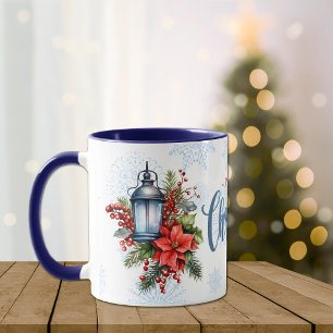 Vintage-Laterne Poinsettia-Weihnachtsstrauß Tasse