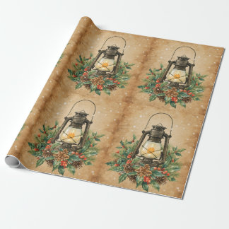Vintage Laterne Stechpalme Kiefer rustikal festlic Geschenkpapier