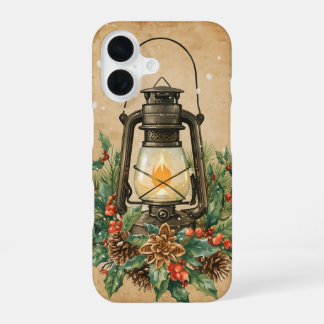 Vintage Laterne Weihnachten Stechpalme Kiefer rust iPhone 16 Hülle