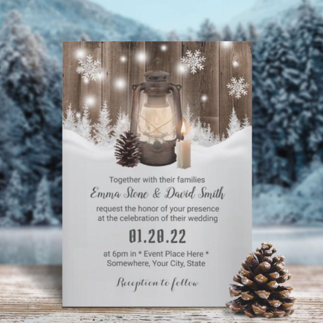Vintage Laternenschneeflocke Winterwaldhochzeit Einladung (Von Creator hochgeladen)