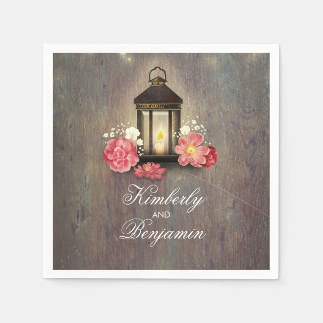 Vintage Laternenwaldhochzeit Serviette (Vorderseite)