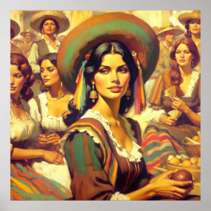 Vintage Latina Frauenmalerei Poster