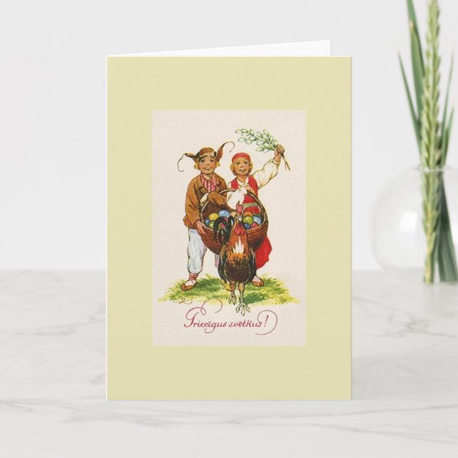 Vintage Latvian Priecīgus Svētkus Ostern Karte (Vorderseite)