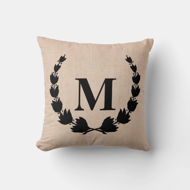 Vintage Laurel Wreath Monogram Kissen (Vorderseite)