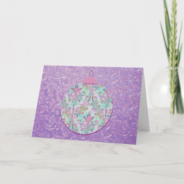 Vintage Lavendel Aqua Ornament Weihnachtskarte Karte (Vorderseite)