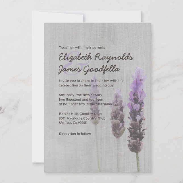 Vintage Lavendel-Hochzeits-Einladungen Einladung (Vorderseite)