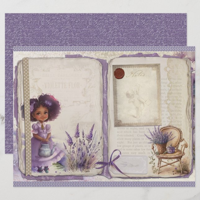 Vintage-Lavendel-Journalpapierblatt (Vorne/Hinten)