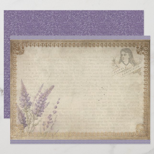 Vintage-Lavendel-Journalpapierblatt (Vorne/Hinten)