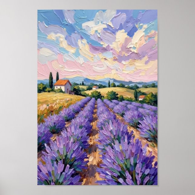 Vintage-Lavendelfeld-Impressionistenkunst Poster (Vorne)