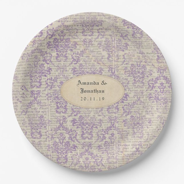 Vintage Lavendelhochzeit Pappteller (Vorderseite)
