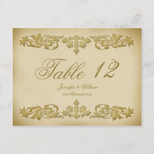 Vintage Leaf Scroll Hochzeit Tischnummer Postkarte