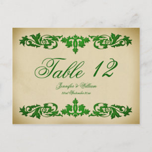 Vintage Leaf Scroll Hochzeit Tischnummer Postkarte