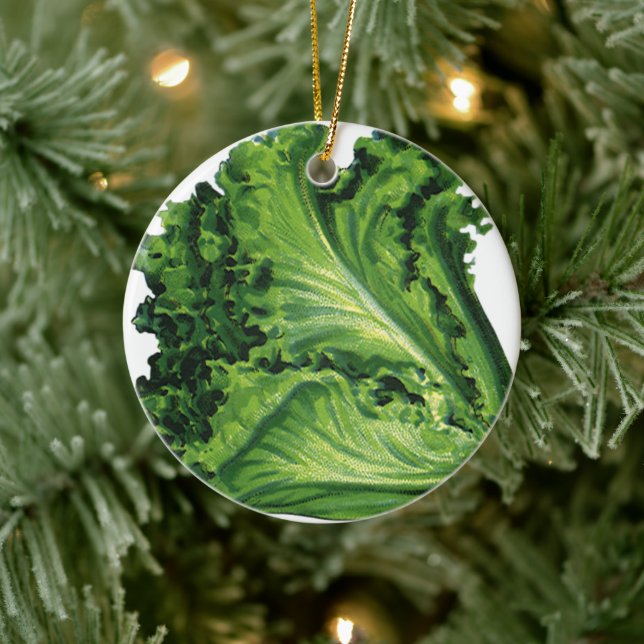 Vintage Lebensmittel, Gemüse aus grünem Leder Keramikornament (Baum)