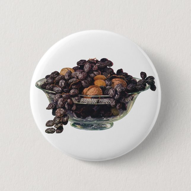 Vintage Lebensmittel, Walnüsse und Mandeln, Obst u Button (Vorderseite)