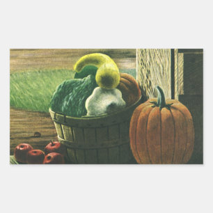 Vintage-Lebensmittel, Wintersquash, Kürbis und Äpf Rechteckiger Aufkleber