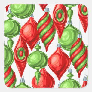 Vintage lebhafte rote und grüne Weihnachtsdekorati Quadratischer Aufkleber
