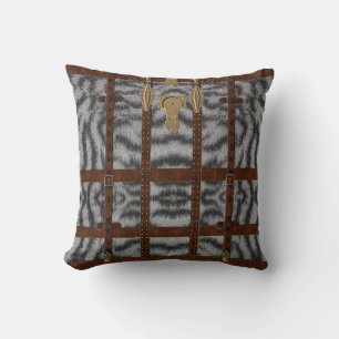 Vintage-Leder-Tribal-Weißer-Tiger-Tierdruck Kissen
