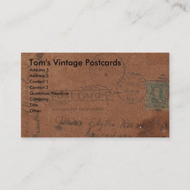 Vintage lederne Postkarte Visitenkarte (Vorderseite)