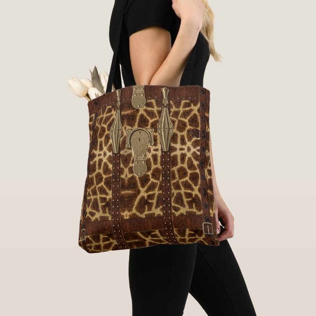 Vintage Ledertribal Giraffe Tierwerbung Tasche (Von Nahem)