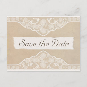 Vintage Leinwand, Papier und Spitzen Save the Date Ankündigungspostkarte